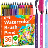 Watercolor Markers 36 Pack with Brush Tip, Water-Based & Non-Toxic
