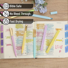 12-Pack Aesthetic No-Bleed Highlighters & Pens for Bible Study, Pastel Colors, Black Ink