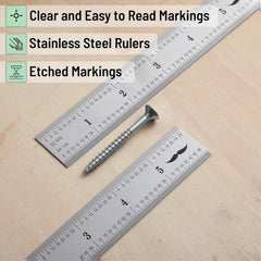 Stainless Steel Metal Machinist Ruler 6 Inch (2 Pack)