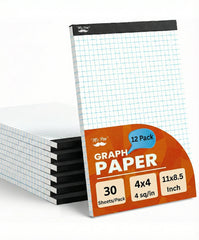 Bulk Graph Paper 8.5x11, 12 Pack, 30 Sheets Each, 4x4 Grid Paper (4/in)