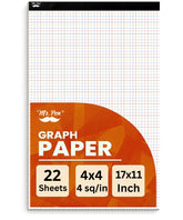 Graph Paper 17x11, 4x4 Grid (1/4 in), Color Lined, 22 Sheets for Drafting