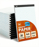 Bulk Graph Paper 8.5x11 Inch, 24 Pack, 30 Sheets Each, 4x4 Grid Paper