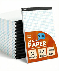 Bulk Graph Paper 8.5x11 Inch, 24 Pack, 30 Sheets Each, 4x4 Grid Paper