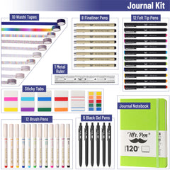Mr. Pen Creative Journaling Kit – 10-Piece Bullet Journal Set with Notebook, Pens, Markers, Washi Tape & Tabs, Ideal Gift for Beginners and Pros