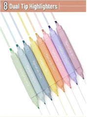 Aesthetic Dual Tip Bible Highlighters - No Bleed Through, Assorted Colors, 8 Pack, Cute Journaling & School Supplies