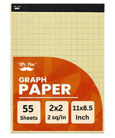 Yellow Graph Paper 11x8.5, 2x2 Grid (1/2 inch), 55 Sheets