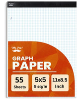 Graph Paper Pad 11x8.5, 5x5 Grid, 3-Hole Punched, 55 Sheets