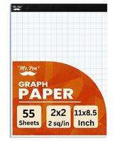 Graph Paper Pad 8.5 x 11, 2x2 Grid, 55 Sheets, Quad Ruled