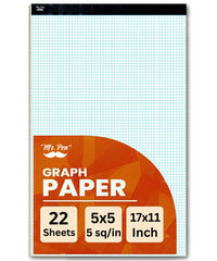 Graph Paper Notebook 17x11, 5x5 Grid (5/in), 22 Sheets, White