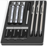 Metal Mechanical Pencil Set - 0.7mm, 3 Pack with Leads & Erasers
