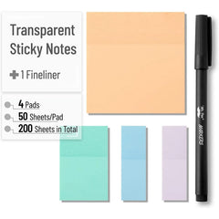 Transparent Sticky Notes with Pen, 200 Pastel Sheets for Bible Journaling, Study & Books