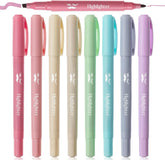 Dual Tip Highlighters, Assorted Colors, 8 Pack, Fine & Chisel Tip, Cute Highlighter Pens & Markers
