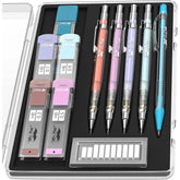Pastel Mechanical Pencil Set with Refills, 5 Sizes, Clear Barrel