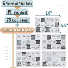 Bible Tabs - 75 Gray Laminated Tabs for Old & New Testament, Neutral Design, Easy to Apply