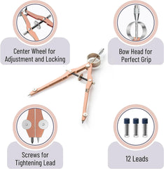 Rose Gold Bow Compass with Lock and Leads Set