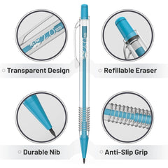 Pastel Mechanical Pencil Set with Refills, 5 Sizes, Clear Barrel
