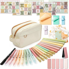 Bible Journaling Kit with No-Bleed Highlighters, Pens, Tabs, Prayer Cards, Sticky Notes, and Pencil Case