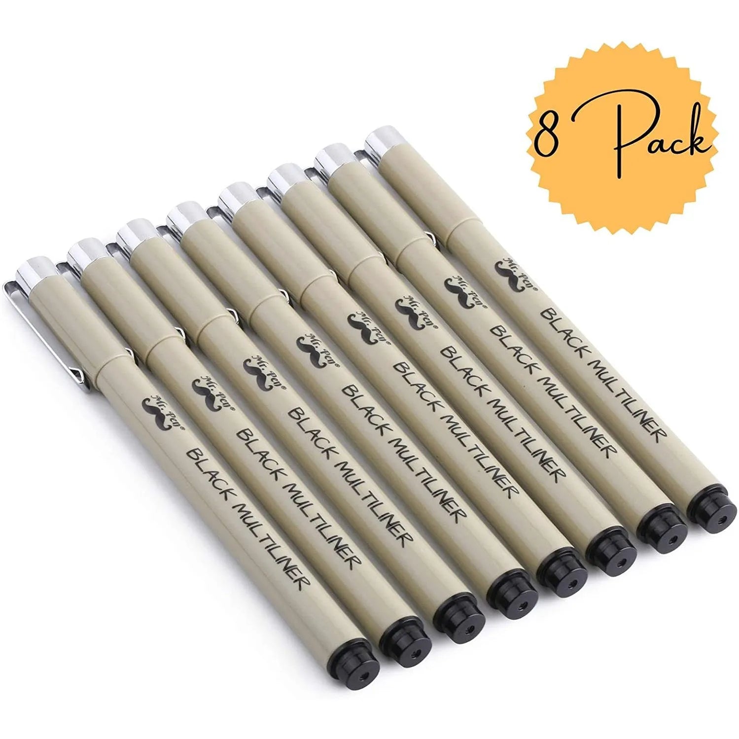 Fineliner Drawing Pens, 8 Pack Black Multiliner Set, Waterproof Ink for Sketching, Notes & Bible Journaling