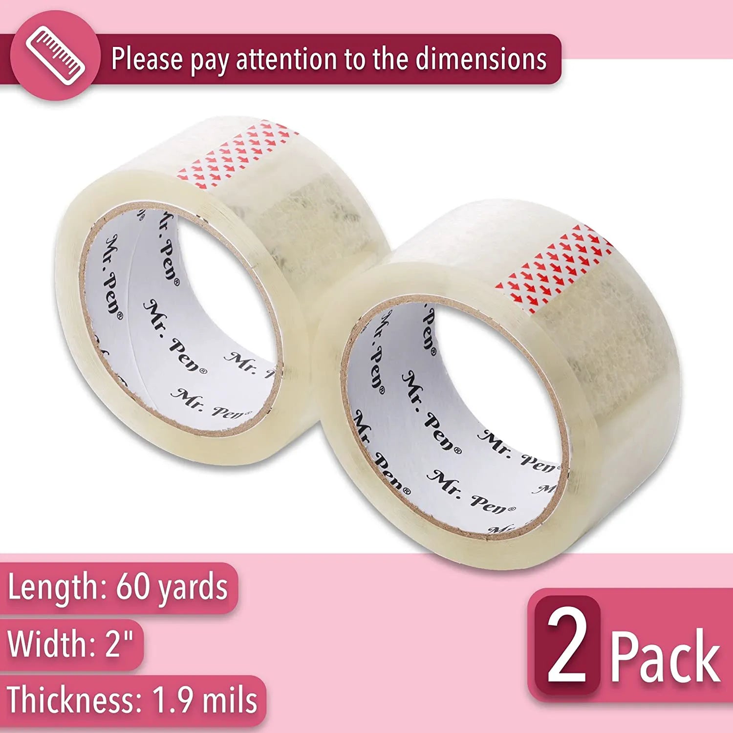 Clear Packing Tape 2-Pack, 2" x 60 Yards, 1.9 mil, Odorless