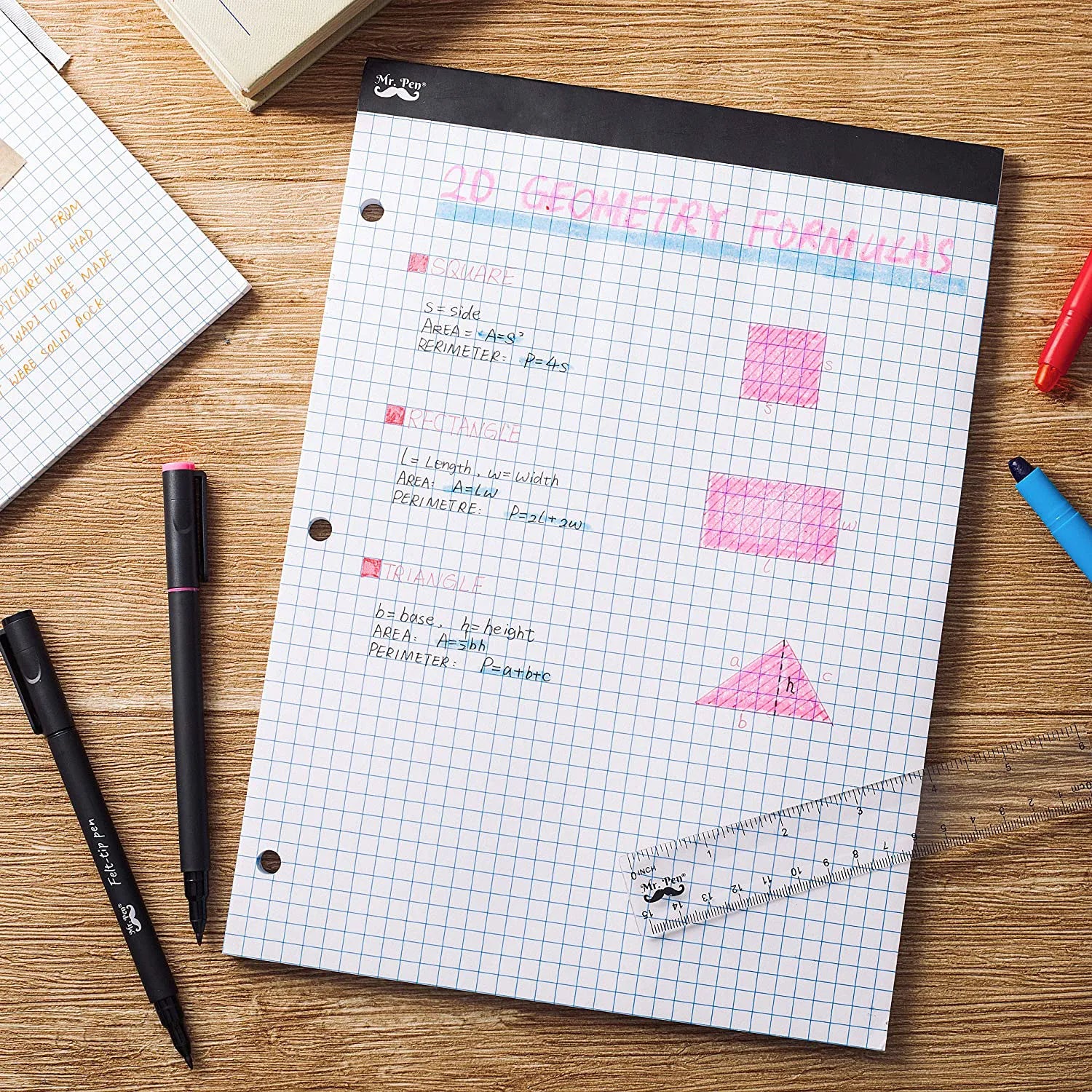 Graph Paper Pad 11x8.5, 4x4 Grid, 3-Hole Punched, 55 Sheets