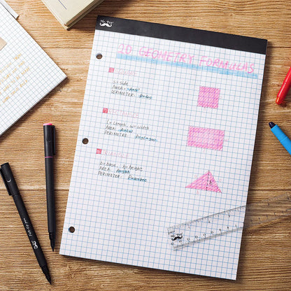 Graph Paper Pad 11x8.5, 4x4 Grid, 3-Hole Punched, 55 Sheets
