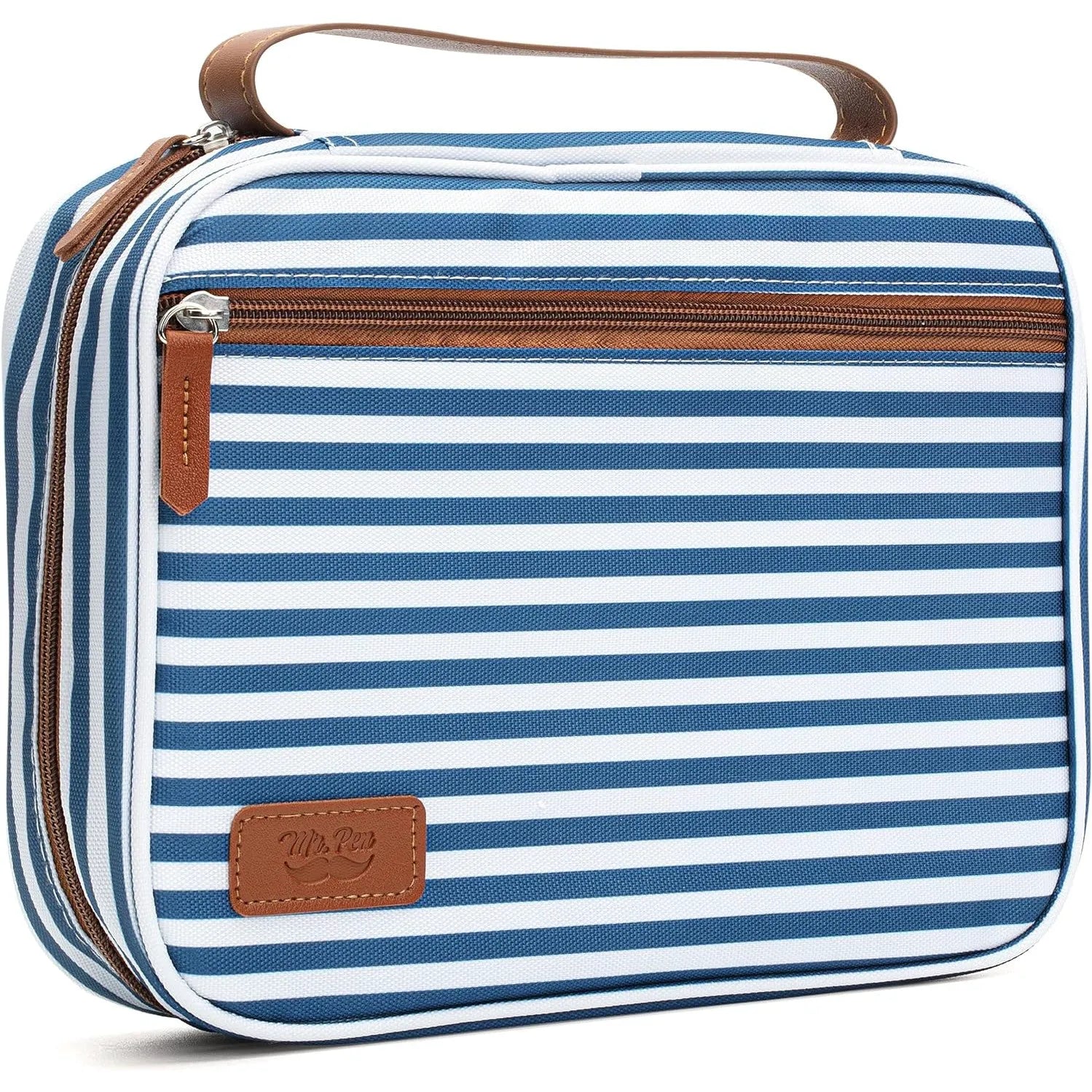 Large Canvas Bible Cover with Stripe Pattern, Handle and Pockets (11.3" x 9")