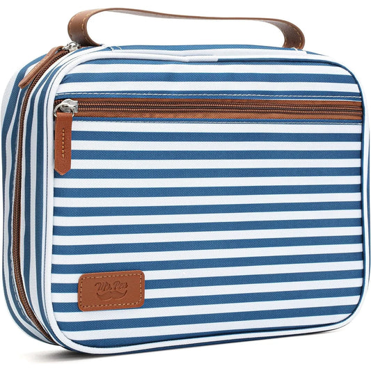 Large Canvas Bible Cover with Stripe Pattern, Handle and Pockets (11.3" x 9")