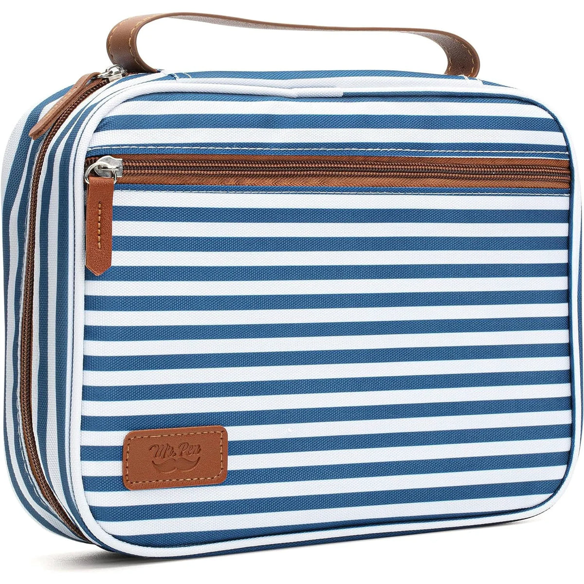 Large Canvas Bible Cover with Stripe Pattern, Handle and Pockets (11.3" x 9")