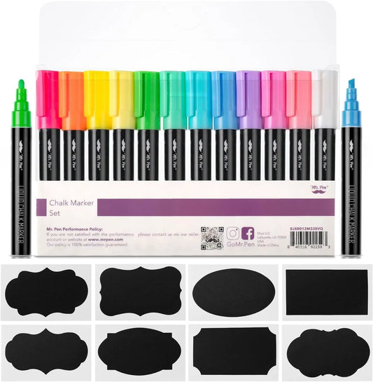 Erasable Chalkboard Markers, 12 Colors, Reversible Tip