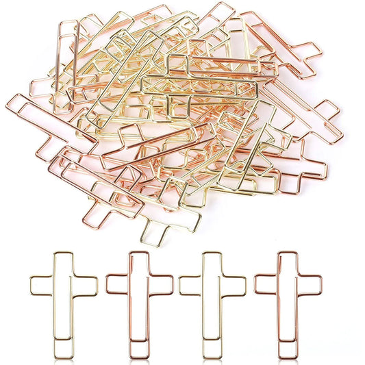 Gold & Rose Gold Cross Paper Clips (35 Pack) for Bible Journaling & Study