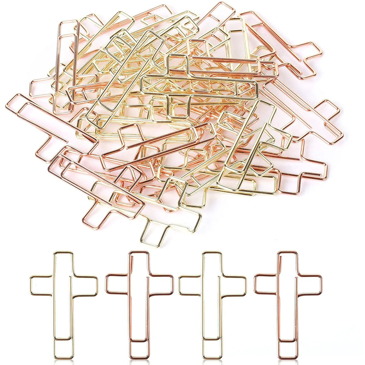 Gold & Rose Gold Cross Paper Clips (35 Pack) for Bible Journaling & Study