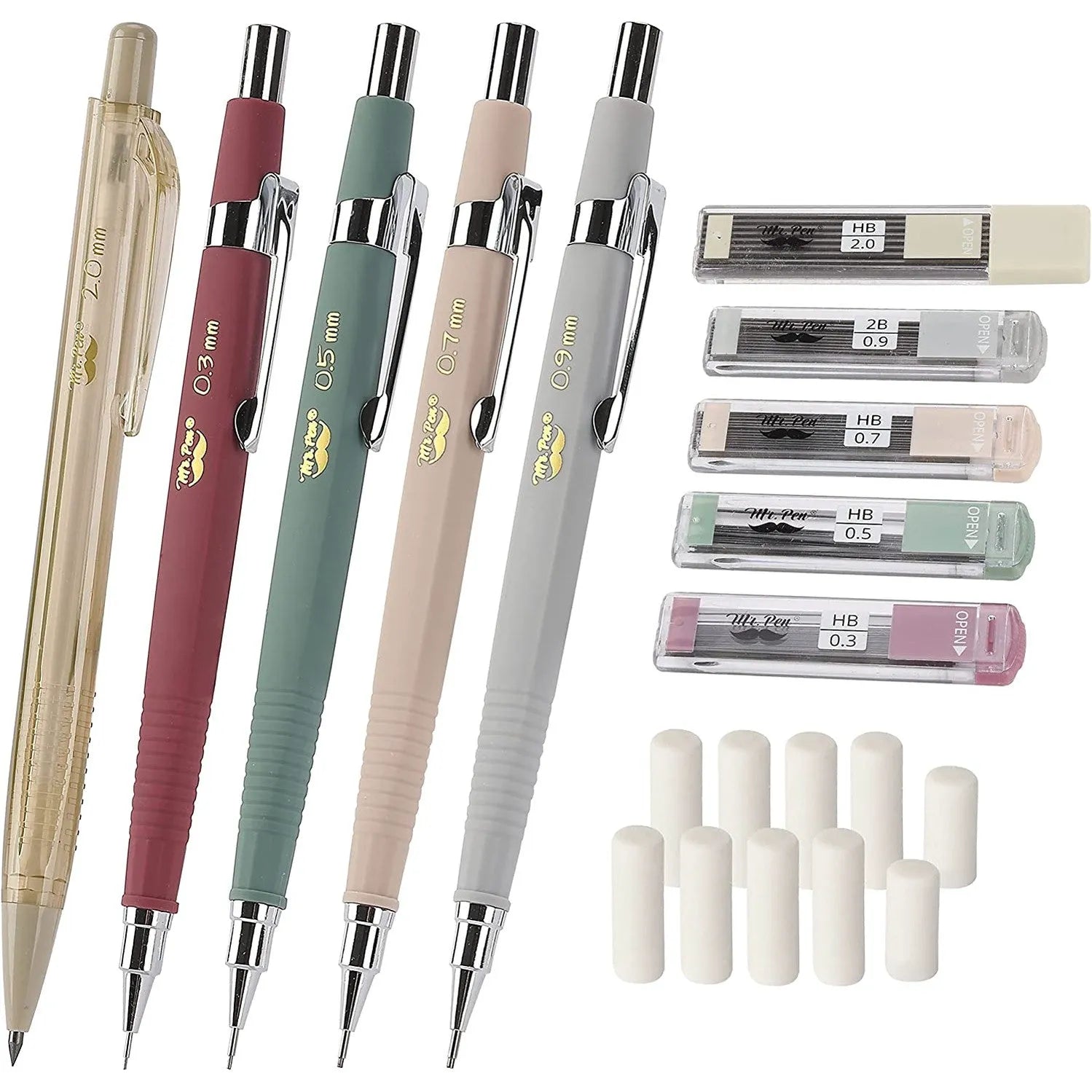 Vintage Mechanical Pencil Set - 5 Sizes with HB Leads