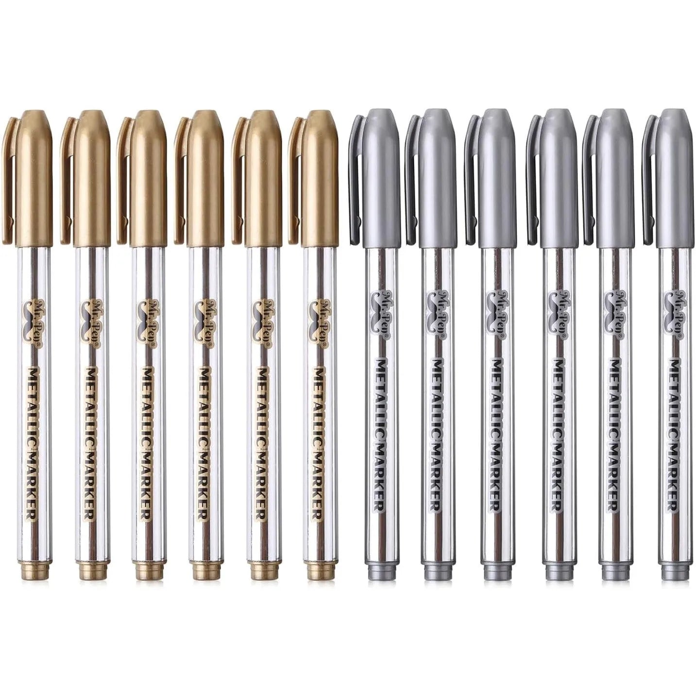 Metallic Paint Markers, 12 Pack, Gold & Silver, 1.5mm Fine Tip