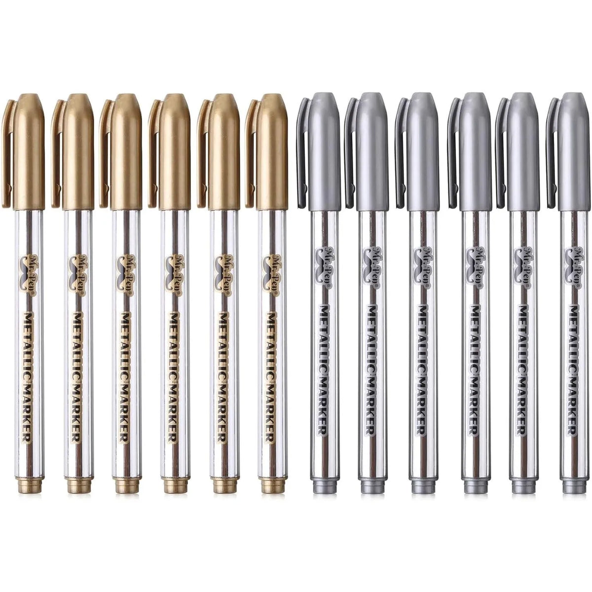 Metallic Paint Markers, 12 Pack, Gold & Silver, 1.5mm Fine Tip