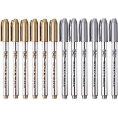 Metallic Paint Markers, 12 Pack, Gold & Silver, 1.5mm Fine Tip