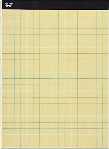 Yellow Graph Paper 11x8.5, 2x2 Grid (1/2 inch), 55 Sheets
