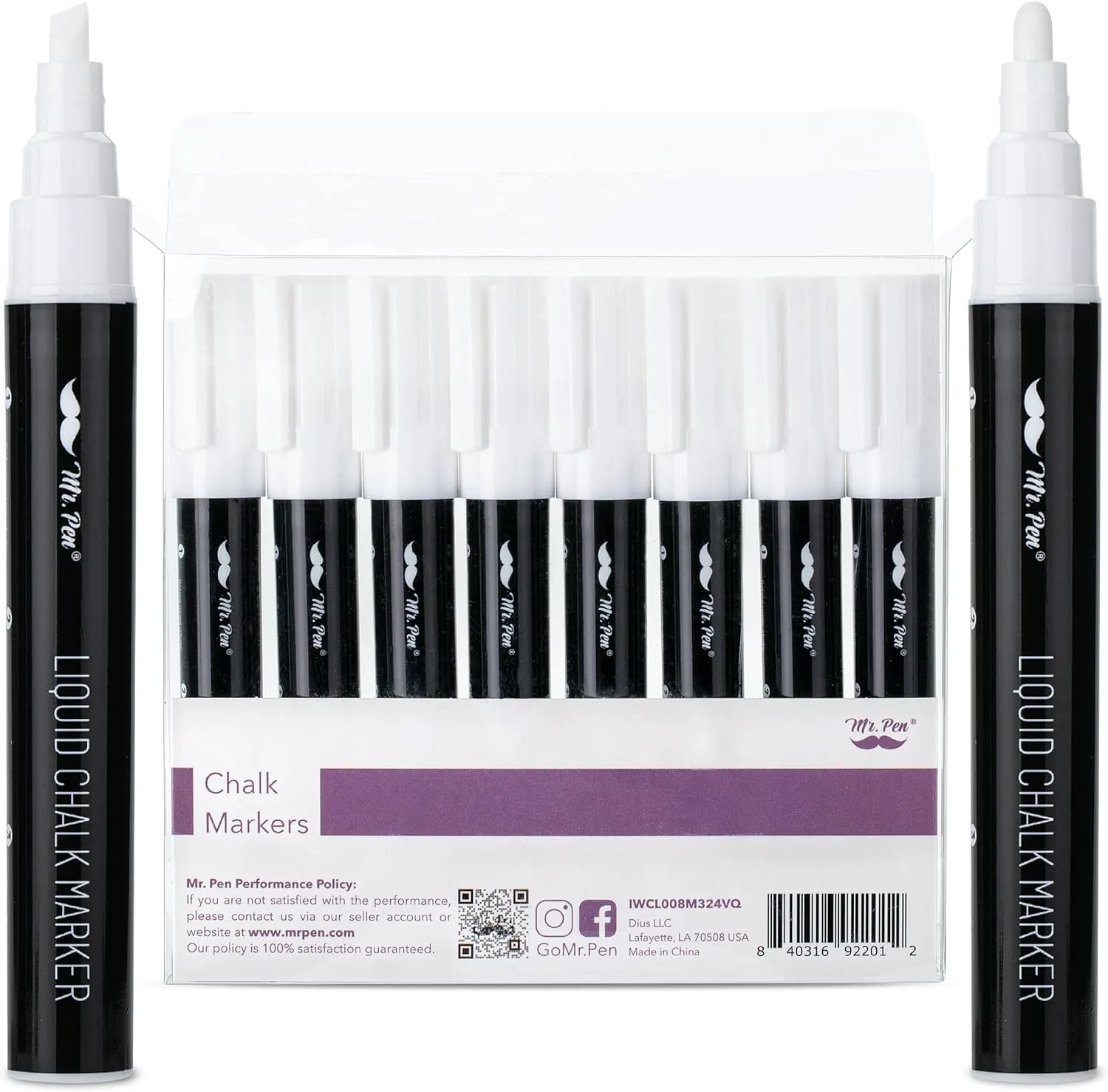 White Chalk Markers (8 Pack) with Reversible Tip - Erasable