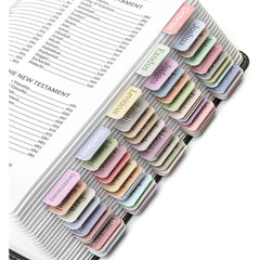 Bible Tabs - 75 Minimal Morandi Laminated Tabs, Easy Apply for Old & New Testament, Neutral Designs