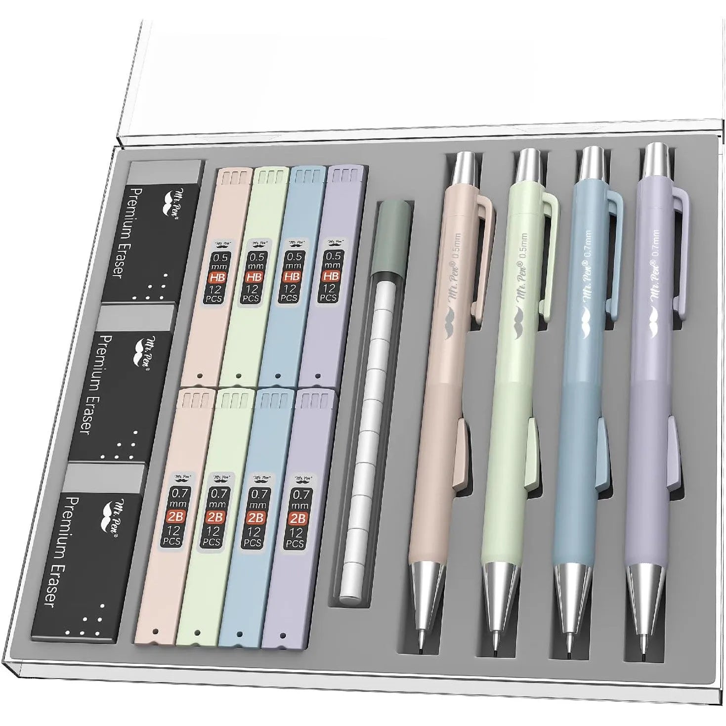 Pastel Mechanical Pencil Set - 4 Pack with 0.5 & 0.7mm Leads