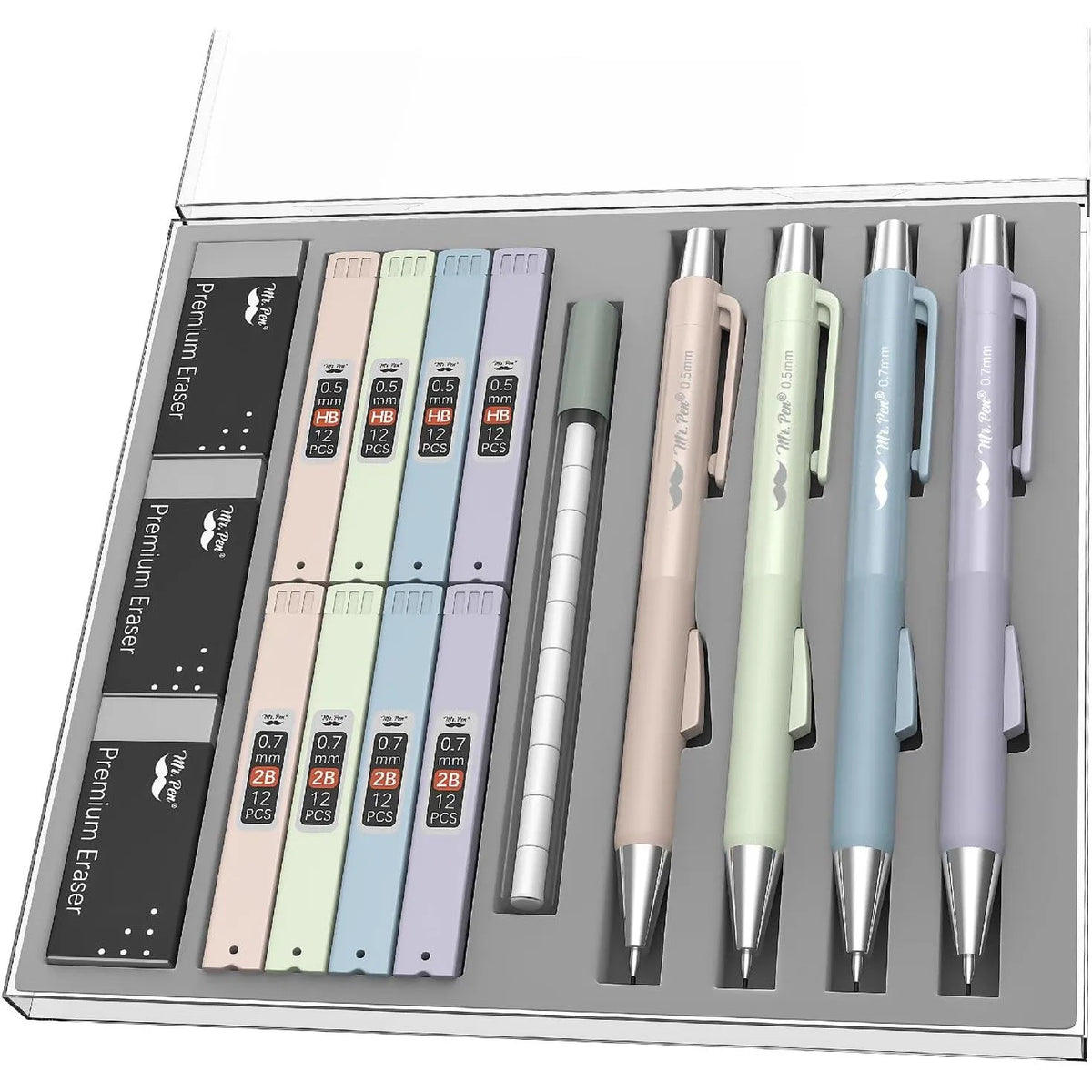 Pastel Mechanical Pencil Set - 4 Pack with 0.5 & 0.7mm Leads