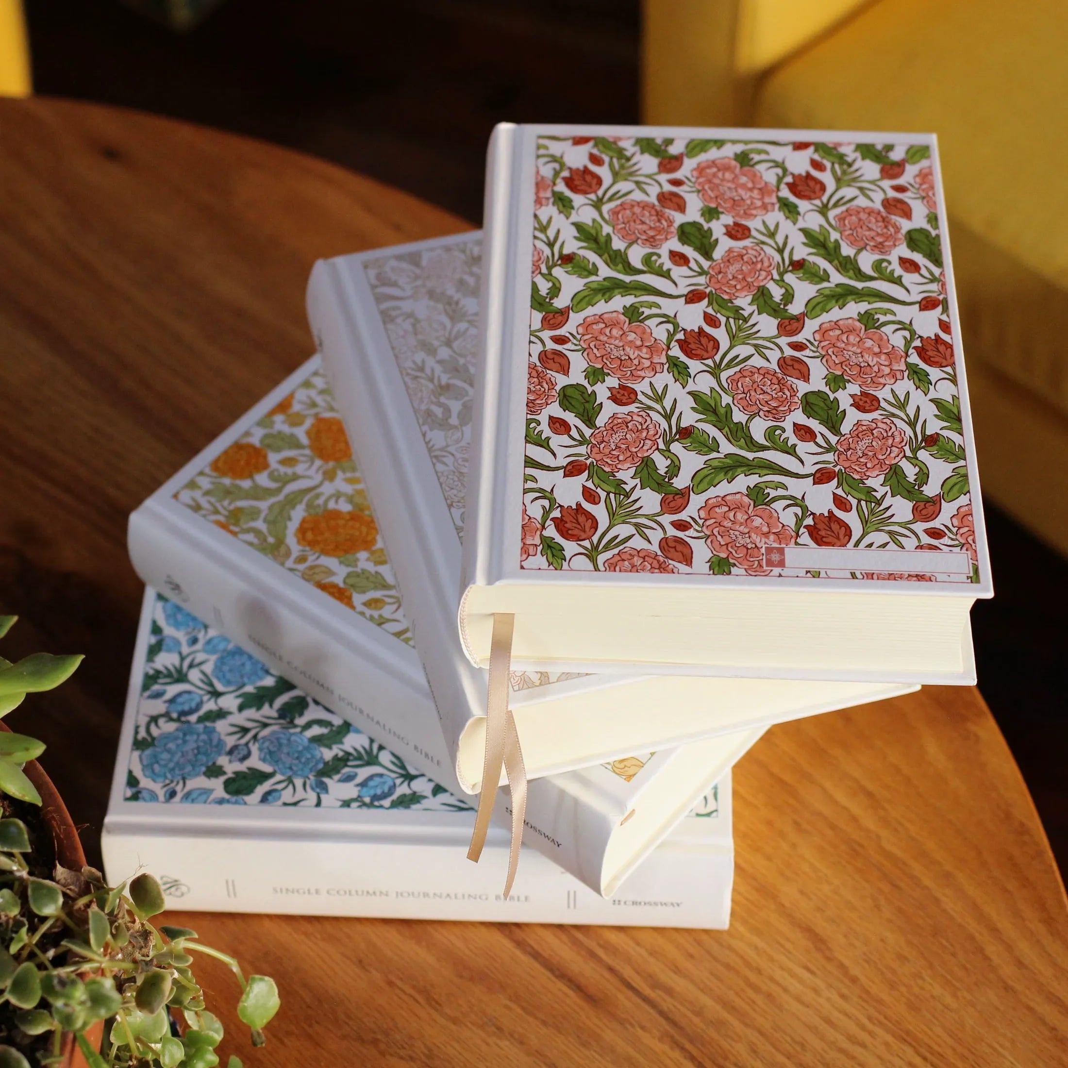 ESV Custom Single Column Journaling Bible, Floral Hardcover with Name Box (Pink, Blue, Cream, or Marigold)