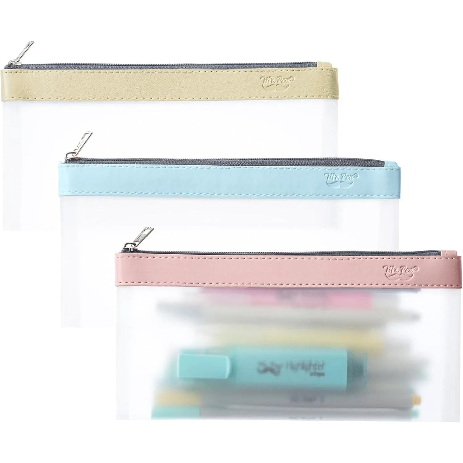 Clear Pencil Pouches (3-Pack) - Transparent TPU Zipper Bags for School, Travel & Makeup