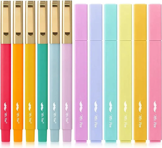 No-Bleed Bible Highlighters & Pens, 12-Pack Assorted Colors, Black Ink Pens for Bible Study