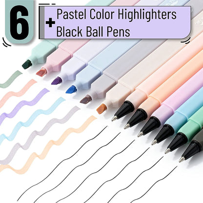 Aesthetic Highlighters & Ballpoint Pens, 12 Pack