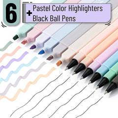 Aesthetic No-Bleed Highlighters & Pens, 12-Pack Pastel Set with Black Ink, Perfect for Bibles