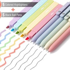 Aesthetic Bible Highlighters & Gel Pens Set - 10 Pack, No Bleed Assorted Colors, Black Ink Pens for Journaling & Study