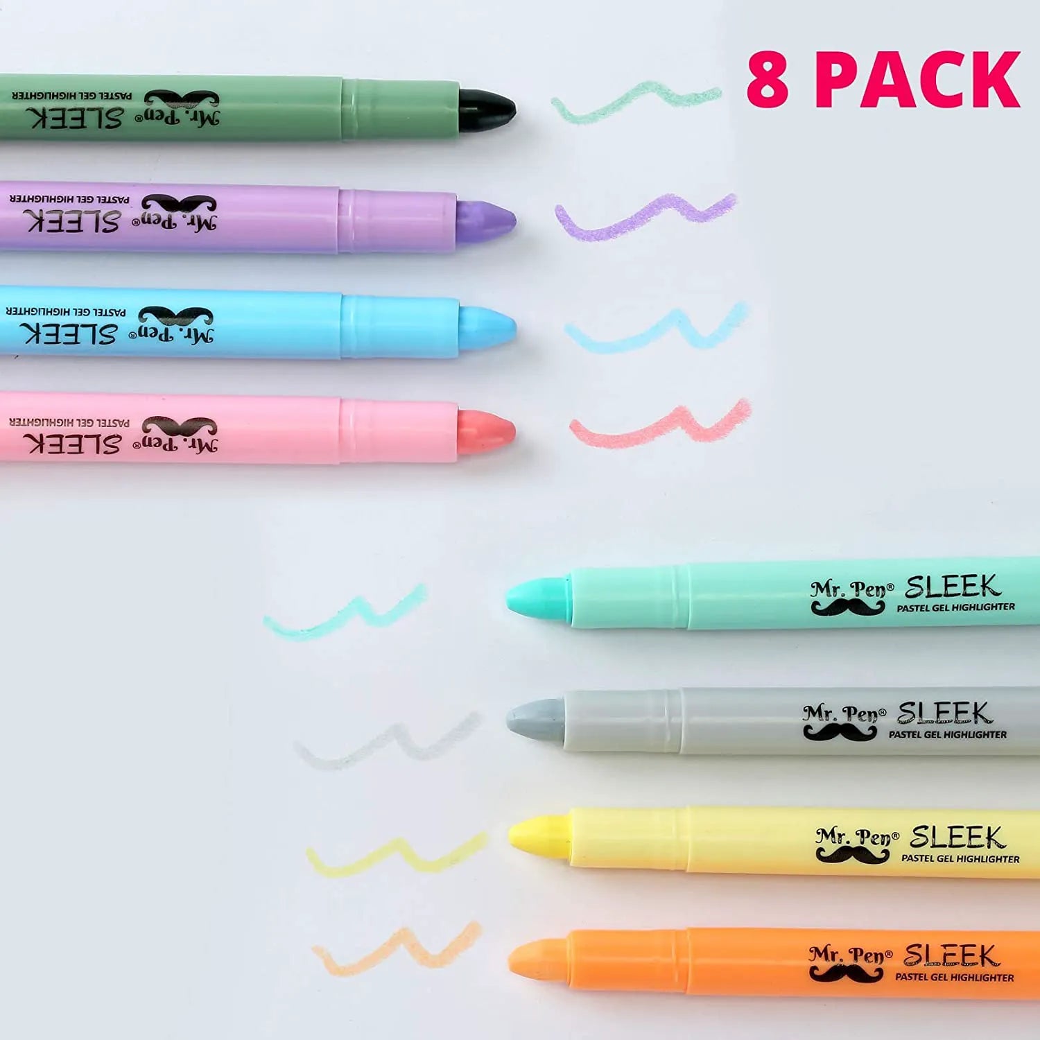 Bible Gel Highlighters, 8 Pack, Pastel Colors, No-Bleed, Twist-Up, Sharpenable Tips