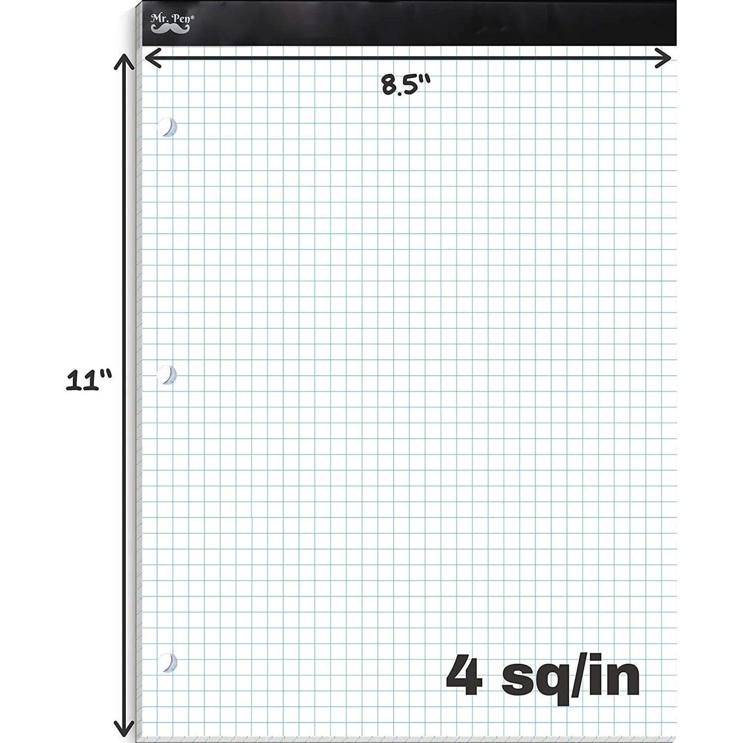 Graph Paper Pad 11x8.5, 4x4 Grid, 3-Hole Punched, 55 Sheets
