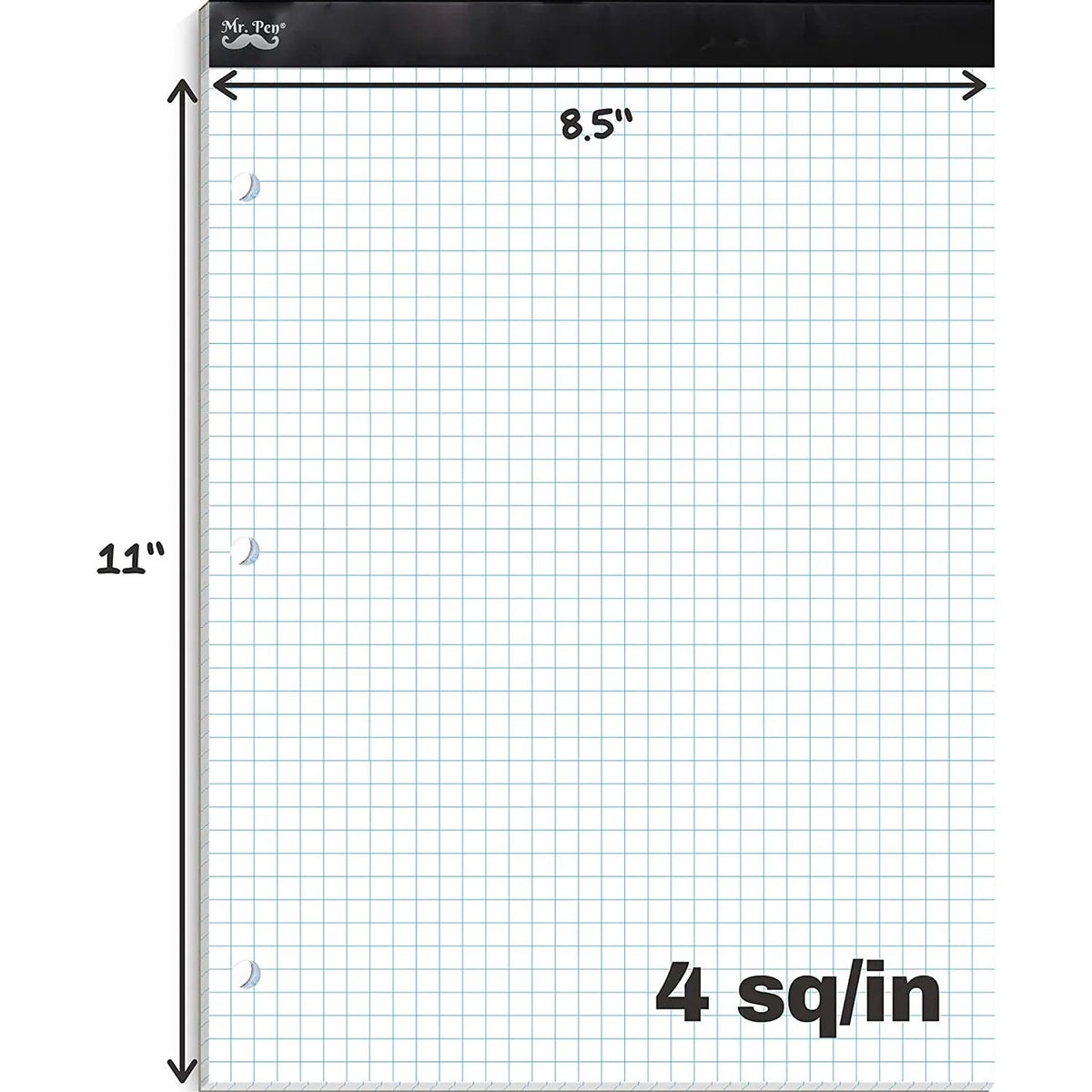 Graph Paper Pad 11x8.5, 4x4 Grid, 3-Hole Punched, 55 Sheets