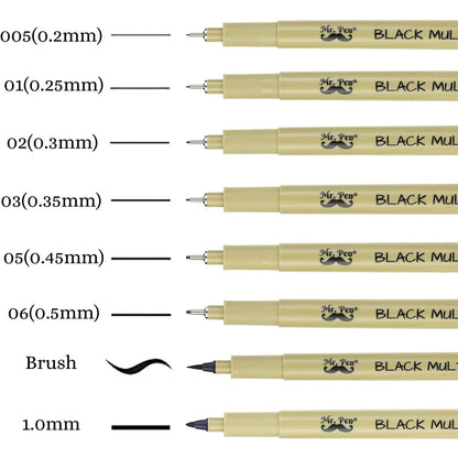 Fineliner Drawing Pens, 8 Pack Black Multiliner Set, Waterproof Ink for Sketching, Notes & Bible Journaling